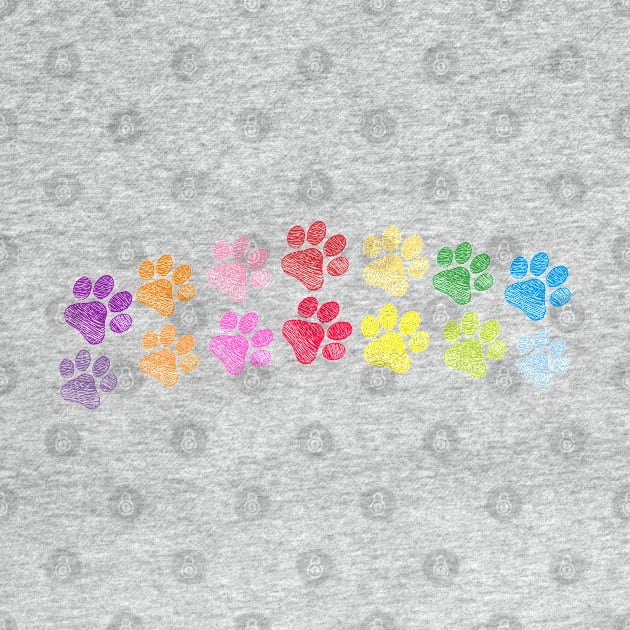 Cute doodle hand drawn colorful paw prints foot step by GULSENGUNEL